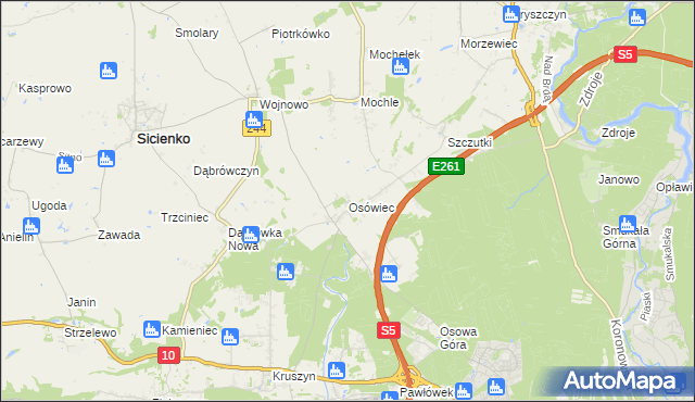 mapa Osówiec gmina Sicienko, Osówiec gmina Sicienko na mapie Targeo