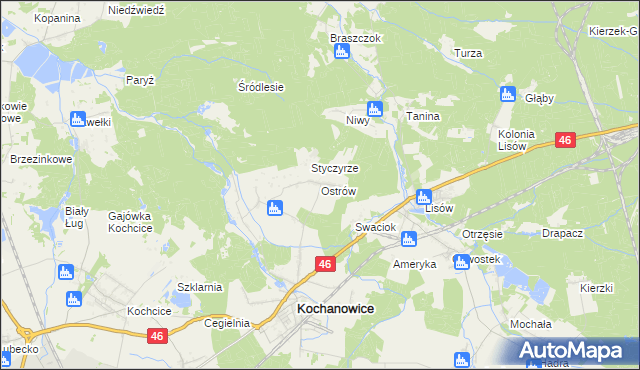 mapa Ostrów gmina Kochanowice, Ostrów gmina Kochanowice na mapie Targeo