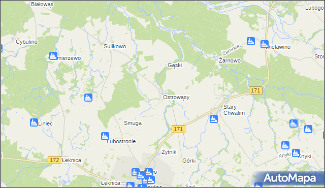 mapa Ostrowąsy gmina Barwice, Ostrowąsy gmina Barwice na mapie Targeo
