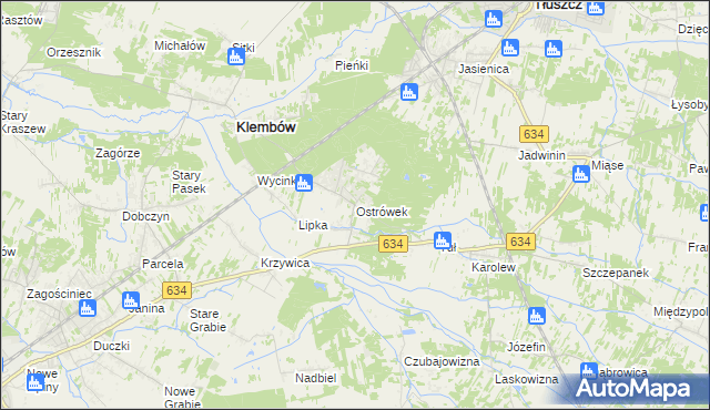 mapa Ostrówek gmina Klembów, Ostrówek gmina Klembów na mapie Targeo