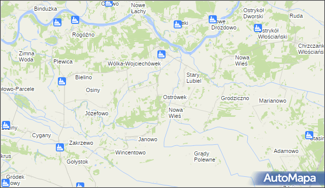 mapa Ostrówek gmina Rząśnik, Ostrówek gmina Rząśnik na mapie Targeo