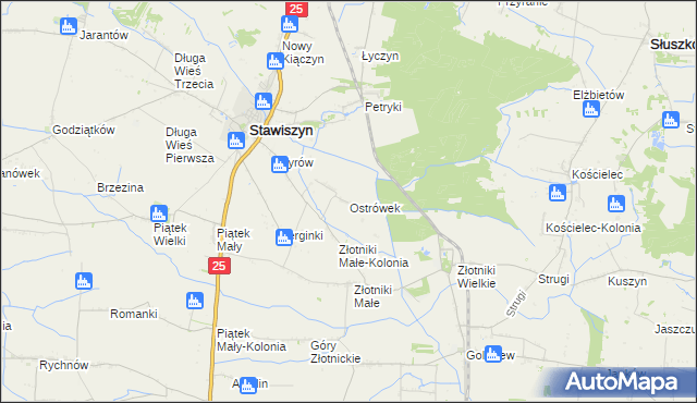 mapa Ostrówek gmina Stawiszyn, Ostrówek gmina Stawiszyn na mapie Targeo