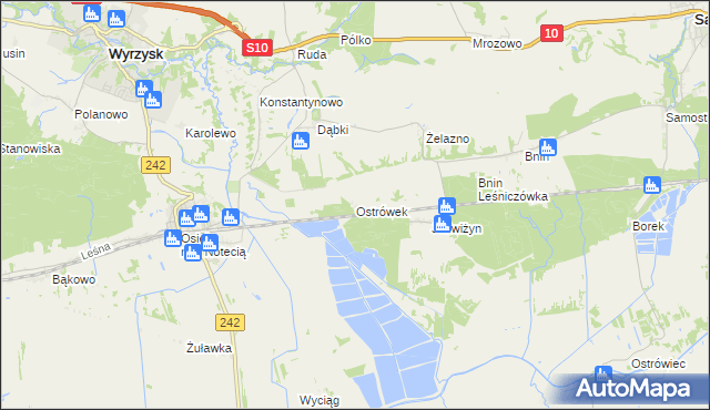 mapa Ostrówek gmina Wyrzysk, Ostrówek gmina Wyrzysk na mapie Targeo