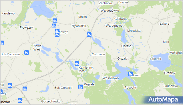 mapa Ostrowite gmina Biskupiec, Ostrowite gmina Biskupiec na mapie Targeo