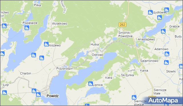 mapa Ostrowo gmina Powidz, Ostrowo gmina Powidz na mapie Targeo