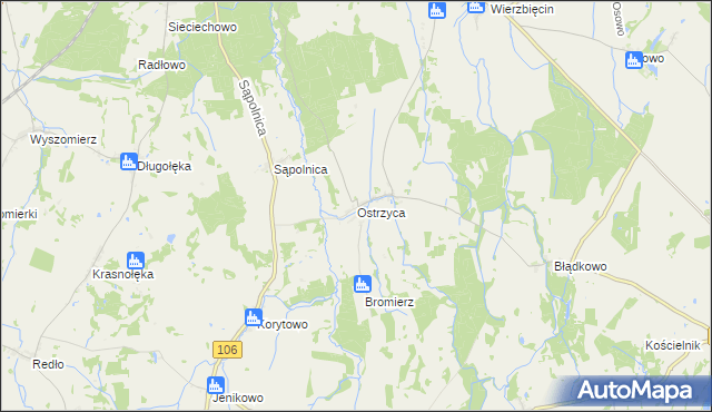 mapa Ostrzyca gmina Nowogard, Ostrzyca gmina Nowogard na mapie Targeo