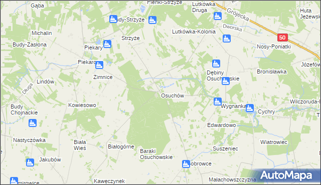 mapa Osuchów gmina Mszczonów, Osuchów gmina Mszczonów na mapie Targeo