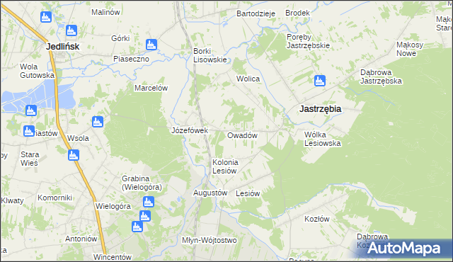 mapa Owadów gmina Jastrzębia, Owadów gmina Jastrzębia na mapie Targeo