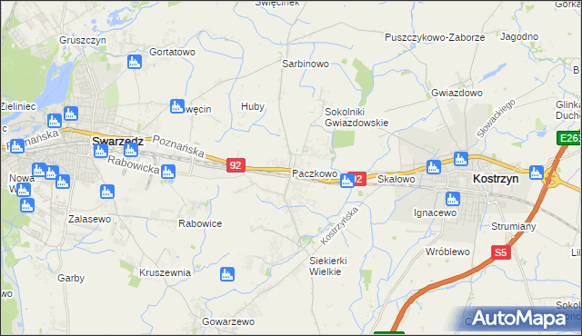 mapa Paczkowo gmina Swarzędz, Paczkowo gmina Swarzędz na mapie Targeo