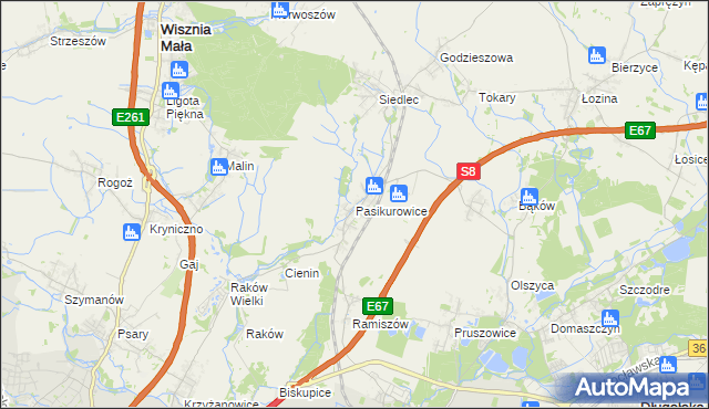 mapa Pasikurowice, Pasikurowice na mapie Targeo