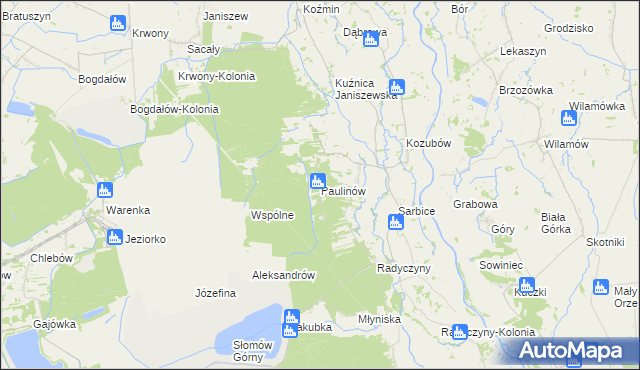 mapa Paulinów gmina Przykona, Paulinów gmina Przykona na mapie Targeo