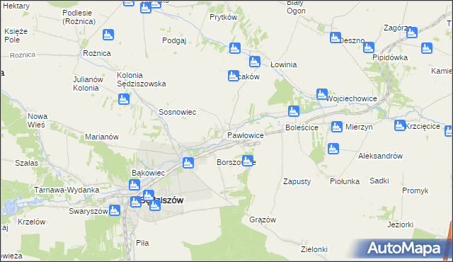 mapa Pawłowice gmina Sędziszów, Pawłowice gmina Sędziszów na mapie Targeo
