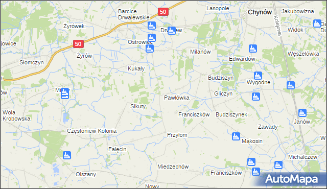 mapa Pawłówka gmina Chynów, Pawłówka gmina Chynów na mapie Targeo
