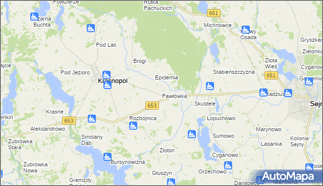 mapa Pawłówka gmina Krasnopol, Pawłówka gmina Krasnopol na mapie Targeo