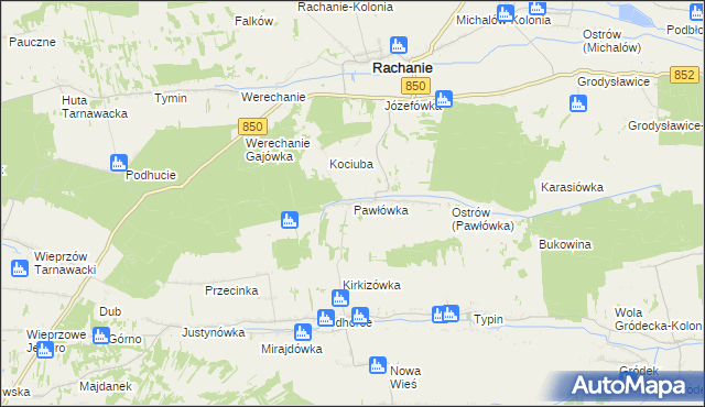 mapa Pawłówka gmina Rachanie, Pawłówka gmina Rachanie na mapie Targeo