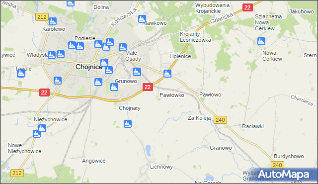 mapa Pawłówko gmina Chojnice, Pawłówko gmina Chojnice na mapie Targeo