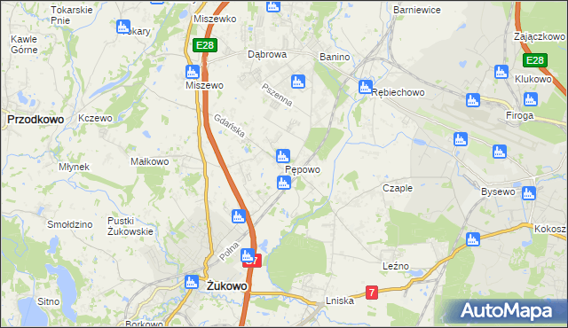 mapa Pępowo gmina Żukowo, Pępowo gmina Żukowo na mapie Targeo