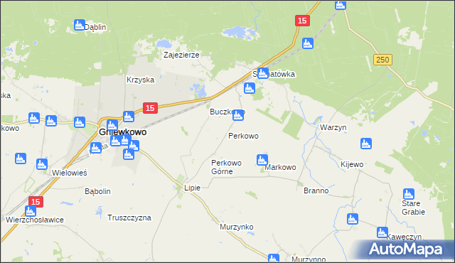 mapa Perkowo gmina Gniewkowo, Perkowo gmina Gniewkowo na mapie Targeo