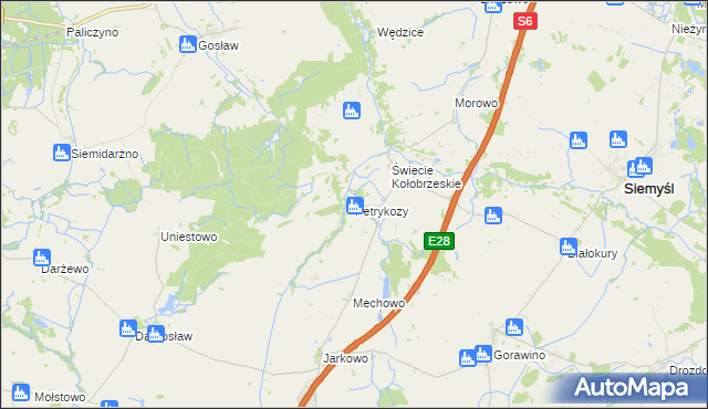 mapa Petrykozy gmina Rymań, Petrykozy gmina Rymań na mapie Targeo