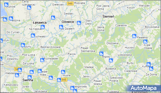 mapa Pewel Ślemieńska, Pewel Ślemieńska na mapie Targeo