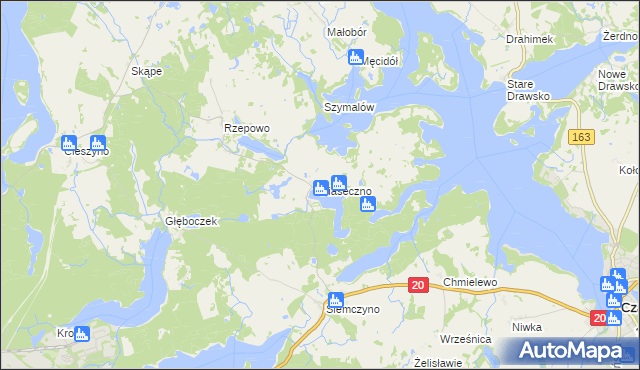 mapa Piaseczno gmina Czaplinek, Piaseczno gmina Czaplinek na mapie Targeo