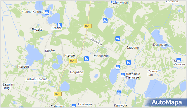 mapa Piaseczno gmina Ludwin, Piaseczno gmina Ludwin na mapie Targeo