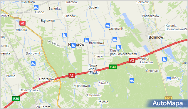 mapa Piaski gmina Nieborów, Piaski gmina Nieborów na mapie Targeo