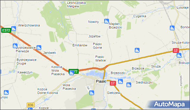 mapa Piaski Wielkie gmina Piaski, Piaski Wielkie gmina Piaski na mapie Targeo
