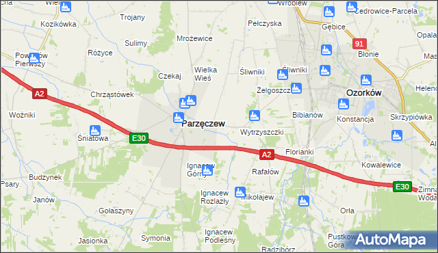 mapa Piaskowice gmina Parzęczew, Piaskowice gmina Parzęczew na mapie Targeo