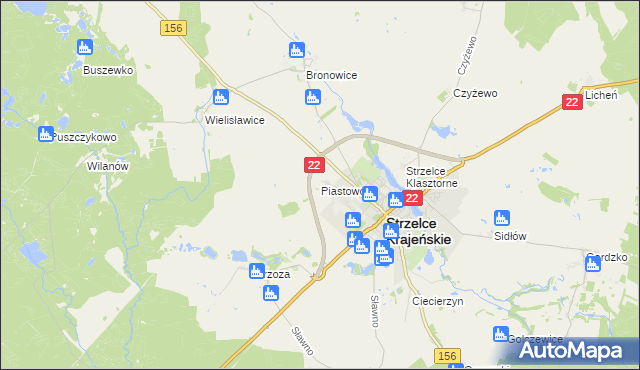 mapa Piastowo gmina Strzelce Krajeńskie, Piastowo gmina Strzelce Krajeńskie na mapie Targeo