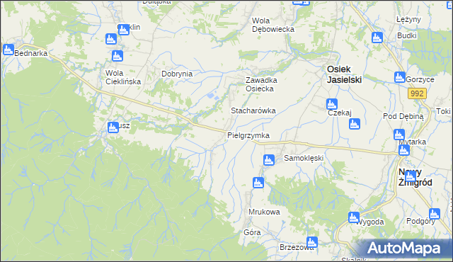 mapa Pielgrzymka gmina Osiek Jasielski, Pielgrzymka gmina Osiek Jasielski na mapie Targeo