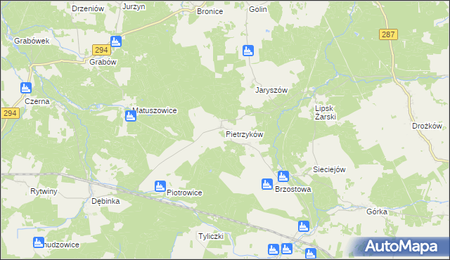 mapa Pietrzyków gmina Lipinki Łużyckie, Pietrzyków gmina Lipinki Łużyckie na mapie Targeo
