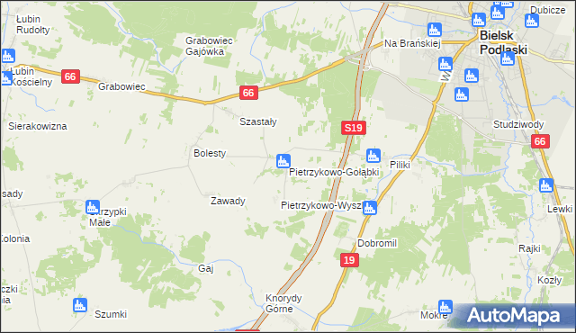 mapa Pietrzykowo-Gołąbki, Pietrzykowo-Gołąbki na mapie Targeo