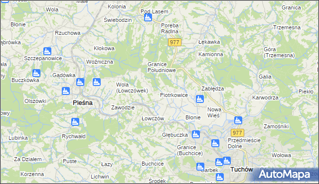 mapa Piotrkowice gmina Tuchów, Piotrkowice gmina Tuchów na mapie Targeo