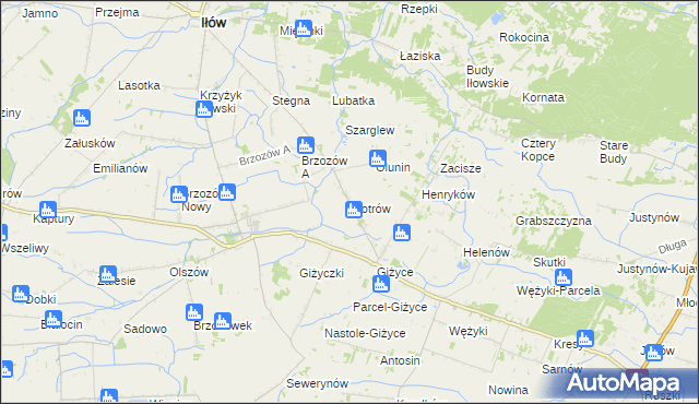 mapa Piotrów gmina Iłów, Piotrów gmina Iłów na mapie Targeo