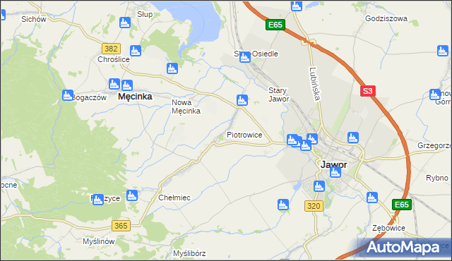 mapa Piotrowice gmina Męcinka, Piotrowice gmina Męcinka na mapie Targeo