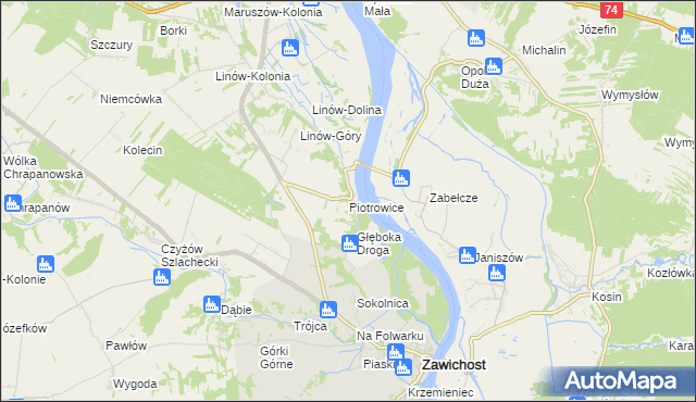 mapa Piotrowice gmina Zawichost, Piotrowice gmina Zawichost na mapie Targeo