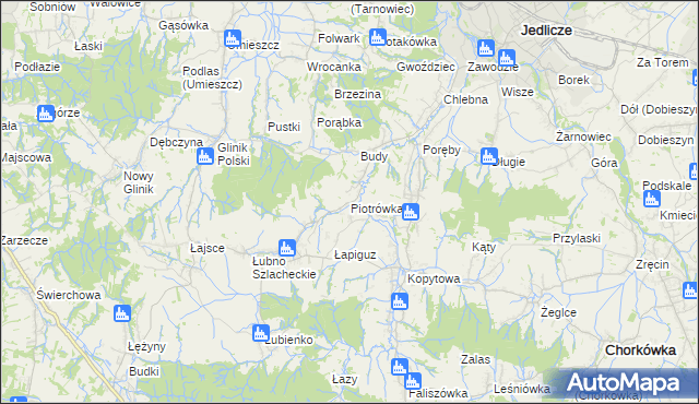 mapa Piotrówka gmina Jedlicze, Piotrówka gmina Jedlicze na mapie Targeo