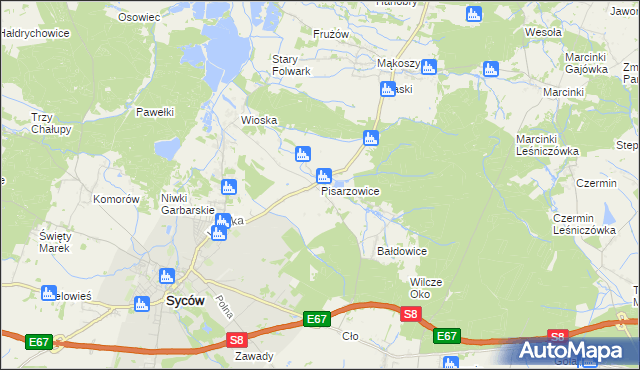 mapa Pisarzowice gmina Kobyla Góra, Pisarzowice gmina Kobyla Góra na mapie Targeo