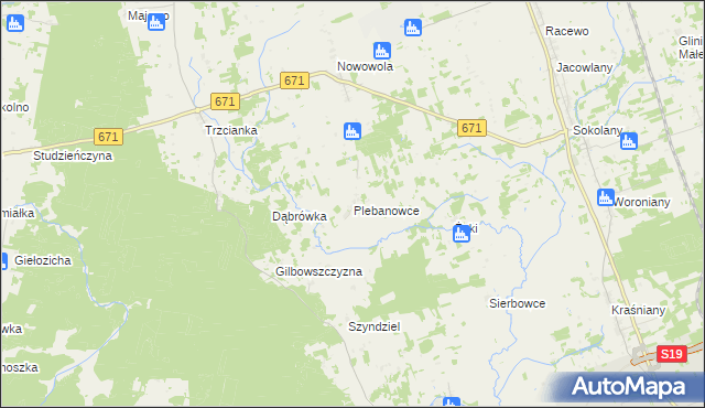 mapa Plebanowce gmina Sokółka, Plebanowce gmina Sokółka na mapie Targeo