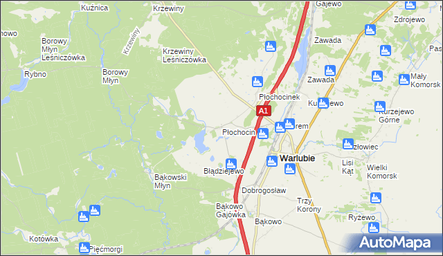 mapa Płochocin gmina Warlubie, Płochocin gmina Warlubie na mapie Targeo