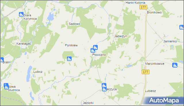 mapa Płociczno gmina Tuczno, Płociczno gmina Tuczno na mapie Targeo