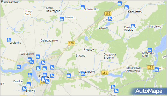 mapa Płosków gmina Złotów, Płosków gmina Złotów na mapie Targeo