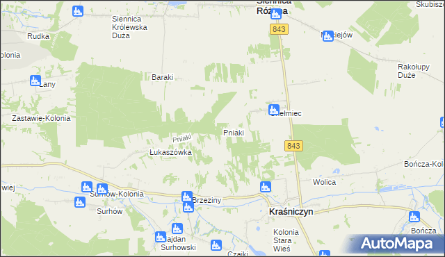 mapa Pniaki gmina Kraśniczyn, Pniaki gmina Kraśniczyn na mapie Targeo