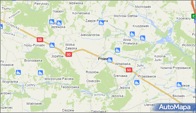 mapa Pniewy powiat grójecki, Pniewy powiat grójecki na mapie Targeo