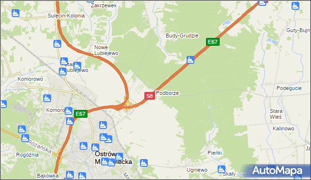 mapa Podborze gmina Ostrów Mazowiecka, Podborze gmina Ostrów Mazowiecka na mapie Targeo