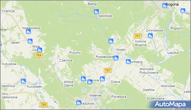 mapa Poddębowiec, Poddębowiec na mapie Targeo