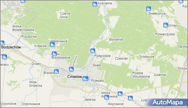mapa Podgrodzie gmina Ćmielów, Podgrodzie gmina Ćmielów na mapie Targeo