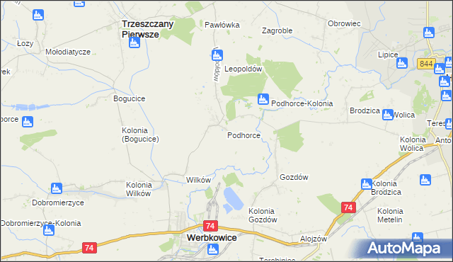 mapa Podhorce gmina Werbkowice, Podhorce gmina Werbkowice na mapie Targeo