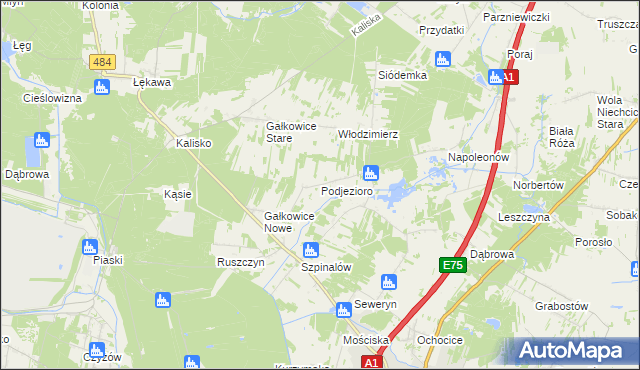 mapa Podjezioro gmina Kamieńsk, Podjezioro gmina Kamieńsk na mapie Targeo